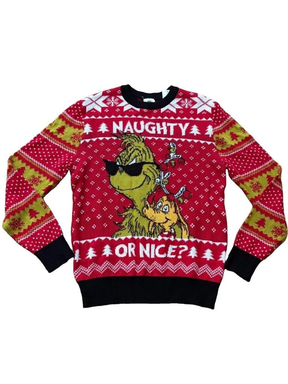 Grinch And Max Naughty Or Nice Men's Large Red Christmas Knit Sweater NWT